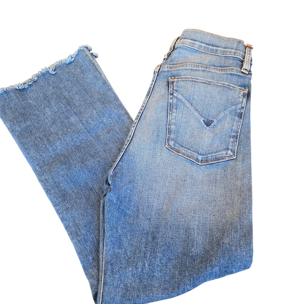 Hudson Los Angeles Holly Flare High Rise Raw Hem Jeans Medium Wash Blue Size 29